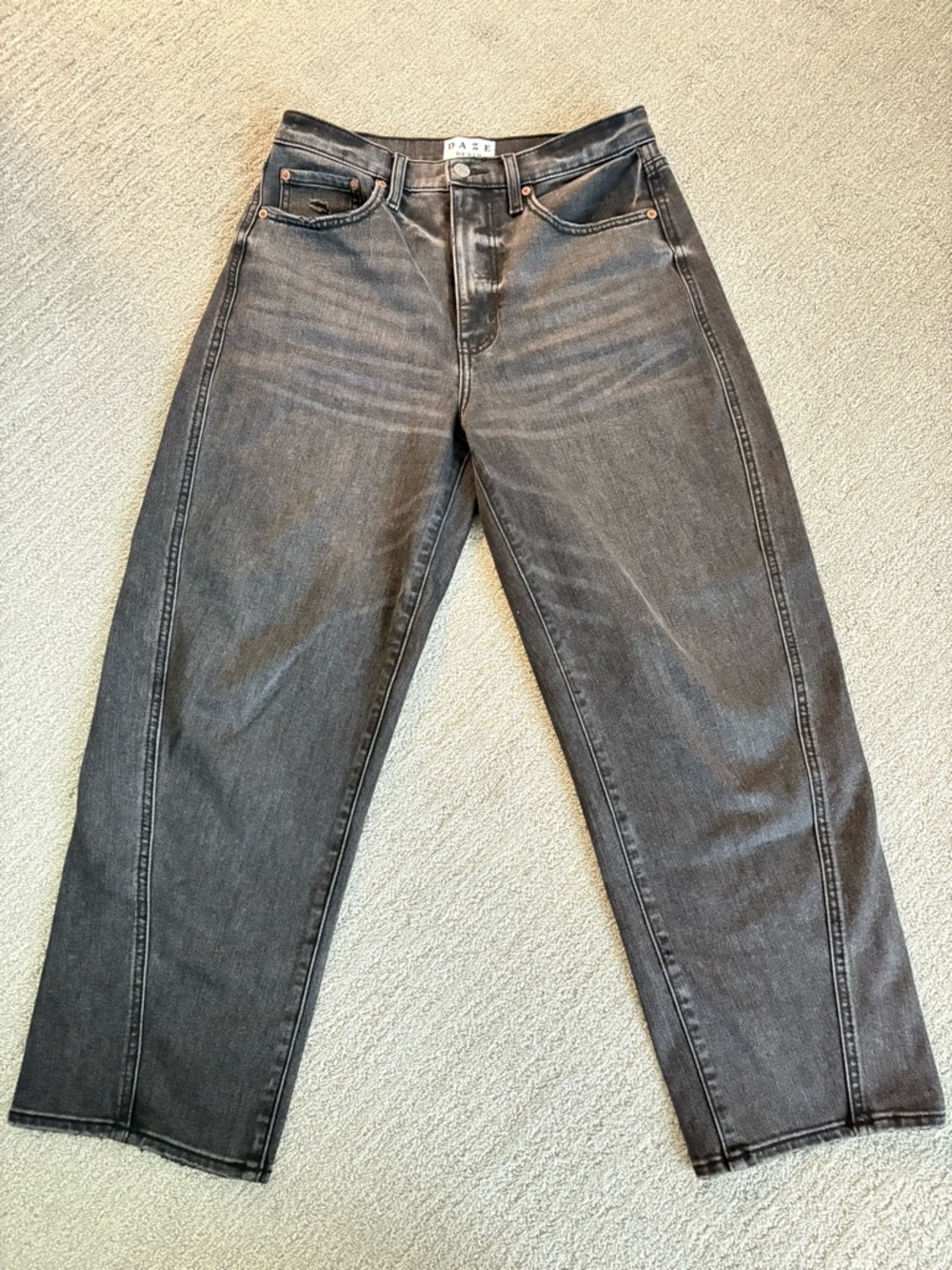 DAZE High-Rise Barrel Jeans in Washed Black